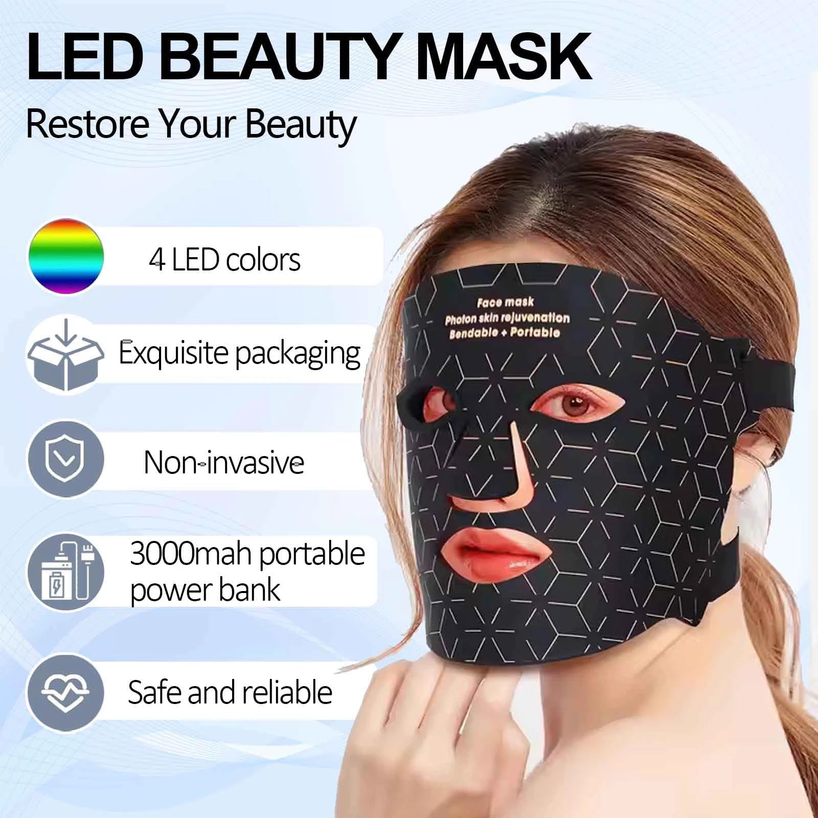Mascarilla Facial LED Terapia de Luz Roja